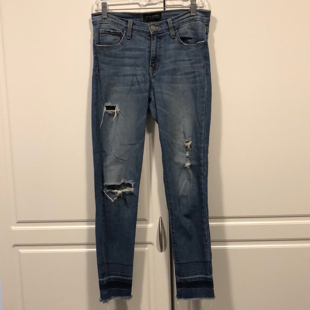 Flying Monkey jeans Women's 27 distressed denim raw hem EUC skinny jean